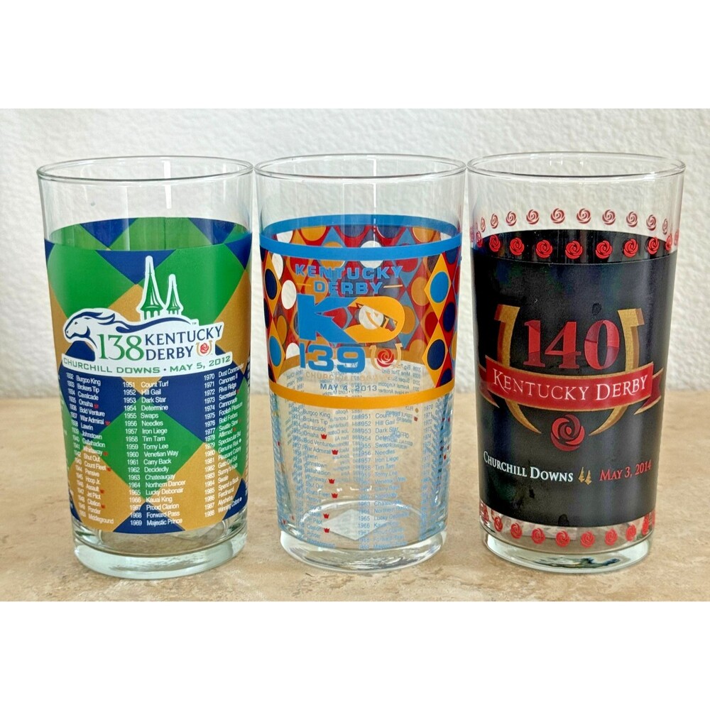 Vintage Kentucky Derby Glass Set 138 139 140 Churchill Downs 2012 2013 2014 Mint